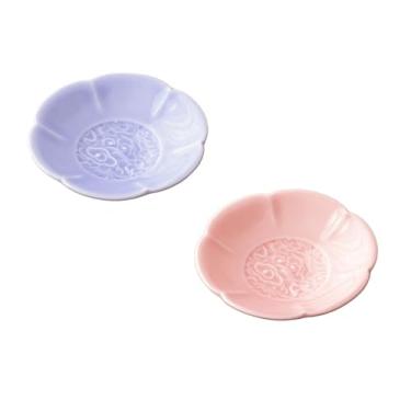 Imagem de Prato de bugiganga de cerâmica com flores, bandeja de joias pequena de 10 cm com motivos de nuvem auspiciosos (simbolizando boa fortuna), suporte de joias decorativo para penteadeira e mesa de