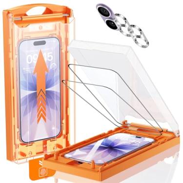 Imagem de MRGLAS UNBREAK TOP 9H+ Glass 2 + 2 pacotes para protetor de tela de iPhone com protetor de lente de câmera [zero bolha, remoção automática de poeira] [proteção militar 10x] compatível com capa de