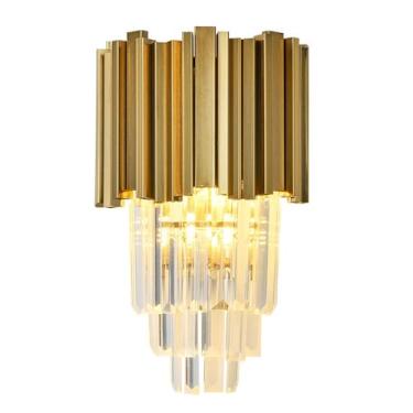 Imagem de Apliques de cabeceira dourados, luminária de parede moderna, luminária de parede de cristal de 4 níveis, luminárias modernas, para quarto, sala de estar, cabeceira, corredor, acabamento em o