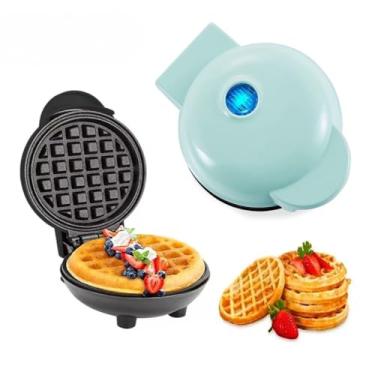 Imagem de Waffle Máquina 110, Mini Máquina de Waffles Elétrica Portátil(KIT1-Ciano)