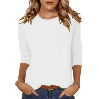 Imagem de Camiseta feminina Zeagoo, manga 3/4, gola redonda, folgada, branca
