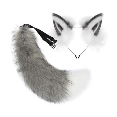 Imagem de Baoblaze Conjunto de faixa de cabeça com orelhas de animais, fofo para shows de anime, bailes de máscaras, carnaval, Branco Cinza