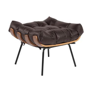 Imagem de Puff Decorativo Sala de Estar Costela Couro Marrom - Gran Belo