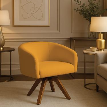 Imagem de Poltrona Sala Base Giratória Madeira Arielle Bouclê Mostarda D03 - D'Rossi