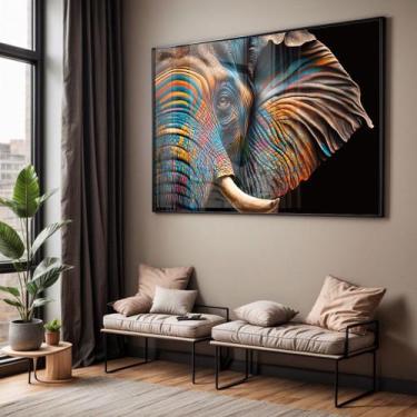 Imagem de Quadro com Moldura e Acrilico Cristal Vidro Sala Quarto Elefante India