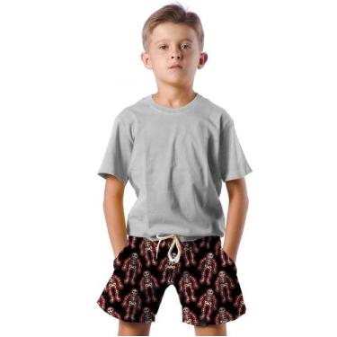Imagem de Shorts Infantil Bermuda Calção Praia Verão Esqueleto Cartoon Neon Red 