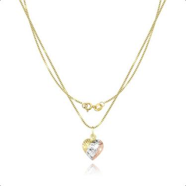 Imagem de Cordão Feminino Ouro 18k 750 + 1 Pingente Coração de Zircônias - Pauli