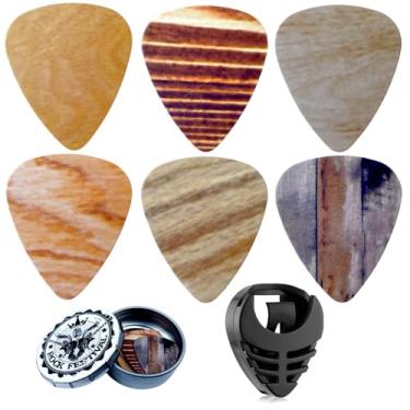Imagem de Miwayer Palhetas de guitarra médias, pacote com 6 palhetas artísticas legais em caixa de metal com suporte preto, presente exclusivo para amantes de baixo, guitarra elétrica e acústica (grão de