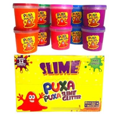 Imagem de Kit 12 unidades de Slime Puxa Puxa Glitter Divertido, Amoeba - Estique, Modele e Solte a Imaginação com Slime Colorido e Brilho Incrível, Não gruda, Criança, Festa, Infantil