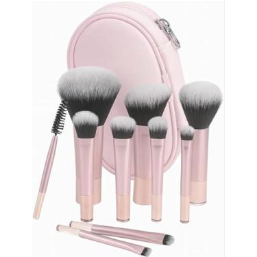 Imagem de Kit Mini Pincéis de Maquiagem 10 Peças Travel Size com Nécessaire - Cerdas Macias para Make Completa - Rosa