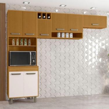 Imagem de Cozinha Compacta 8 Portas Paneleiro Duplo Malta Ripado Poliman Móveis Freijo