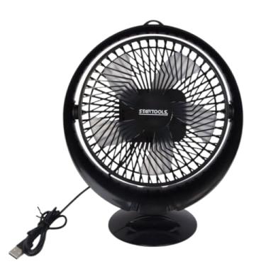 Imagem de Ventilador de Mesa USB Portátil, Preto, 17.3cm Altura, Design Redondo, 5V 2W, com Base Ajustável e Cabo USB