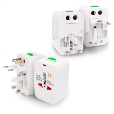 Imagem de Adaptador Universal de Viagem, Conversor de Tomada Internacional com Protetor Contra Surtos, Compatível com 110V/220V, Branco
