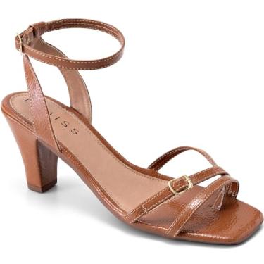 Imagem de Sandália Feminina Lumiss Salto Fino Confortável Bico Quadrado Fivela Verniz caramelo36