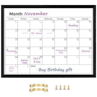 Imagem de Umtiit quadro branco apagável a seco calendário mensal 33 x 43 cm, moldura de madeira preta, quadro branco de superfície magnética para planejamento/agendamento/horário escolar/memorando (BK-3343C, EUA)