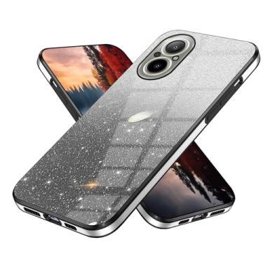 Imagem de Anlalish Compatível com Realme C67 4G capa transparente com glitter, capa de telefone Realme C67 4G revestimento de silicone proteção Fundas à prova de choque Bling 2 em 1 capa para meninas (preto)