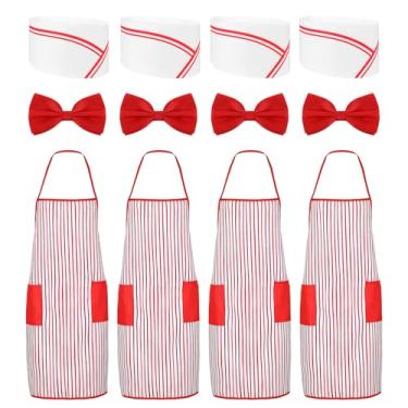 Imagem de Yuanan 12 peças de fantasia de circo de carnaval, kit de fantasia de cachorro-quente, avental listrado vermelho e branco, chapéu de chef, gravata borboleta para festa