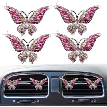 Imagem de 4 peças de clipes de ventilação de ar de borboleta de cristal, clipes de ventilação de purificadores de ar de carro, clipe de ventilação difusor de carros requintados, decoração de interiores de