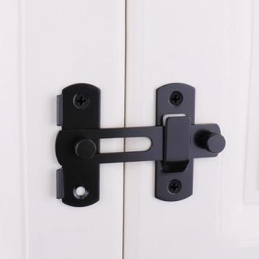 Imagem de Fechadura de porta de celeiro resistente - Trava flip de 180° para portas deslizantes, armários e portões - Trava de segurança de aço inoxidável, preto fosco, fácil de instalar (10 cm)