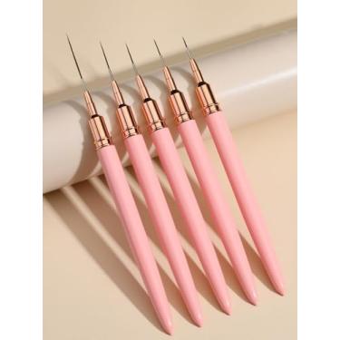 Imagem de Generic 5 pincéis de delineador de unhas rosa para linhas longas, detalhes finos, desenho fino 4/8/12/20/25 mm