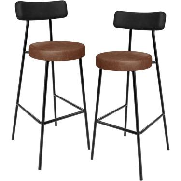 Imagem de Kit 02 Banquetas Alta Bar Cozinha Sala De Jantar Milão L02 Couríssimo Preto Marrom