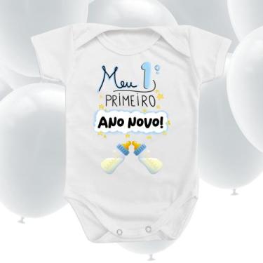 Imagem de Roupinha Body de Bebê Meu Primeiro Ano Novo Menino Azul Temático Prese