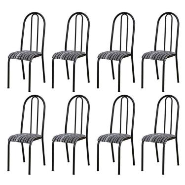 Imagem de Kit 8 Cadeiras 056 América Cromo/preto Listrado - Artefamol