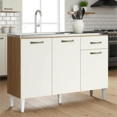 Imagem de Balcão Armário de Cozinha Multiuso Atenas 3 Portas 1 Gaveta para Pia F