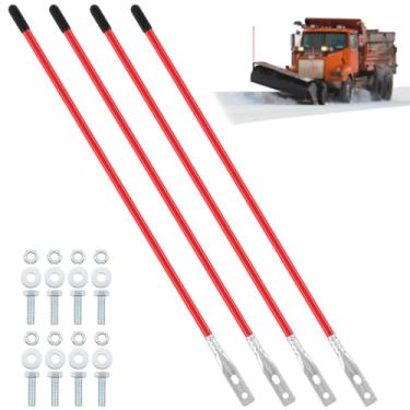 Imagem de Lasnten Kit de 4 peças de marcadores de lâmina de arado de neve de 91 cm, fio de aço, parafuso interno, guias de para-choque, alta visibilidade, fácil instalação para quadriciclos ocidentais (vermelho