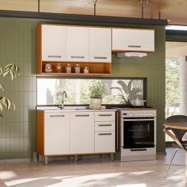 Imagem de Cozinha Modulada Completa 3 Peças 7 Portas 2 Gavetas Com Balcão Pia Criare Freijó-off White Acetinado