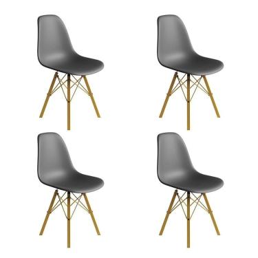 Imagem de Conjunto 4 Cadeiras Eames Estilo Moderno Em Ferro Dourado Com Assento Cinza