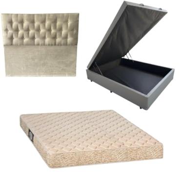 Imagem de Cama Box Baú Blindada com Colchão de Espuma Orthopedic + Cabeceira Botonê (CORINO CINZA, Casal)