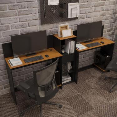 Imagem de Conjunto De Escritório Tech 1 Livreiro E 2 Mesas 90cm - Vian - Preto E Cedro Preto E Cedro