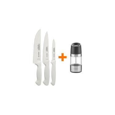 Imagem de Kit - Faqueiro Premium 3 Peças + 1 Moedor De Sal Ou Pimenta Realce Em Acrílico E Inox - Tramontina