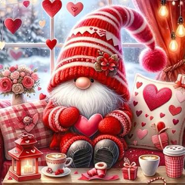 Imagem de Kits de ponto cruz estampado para o Dia dos Namorados para iniciantes, kits de bordado de ponto cruz contado de ponto cruz de gnomo para adultos, 11CT dimensões contadas ponto cruz amor flores padrões