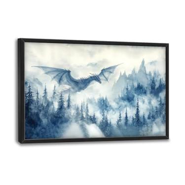 Imagem de Flintis Arte de parede emoldurada de dragão grande floresta imagens de parede decoração de parede abstrata fantasia animal selvagem pintura em tela impressão de obras de arte decoração emoldurada para