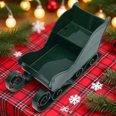 Imagem de Enfeite de decoração de carro de trenó de Natal vermelho/verde mini mesa de jantar de trenó decoração de festa de Natal artesanato (1 peça verde escuro-C, 28,5 * 12,7 * 10 cm)