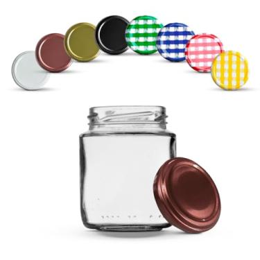 Imagem de Pote Vidro Pequeno, 12 Potes de Vidro 240ml com Tampas Metálicas E Lacres(Rosê Gold)