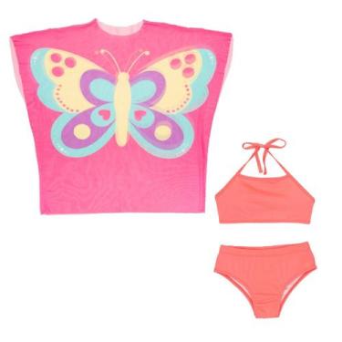 Imagem de Saída De Praia Tule Kimono + Biquíni Liso Menina Infantil - Fofotinhos