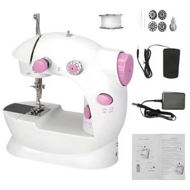 Imagem de Máquina de costura mini portátil, controle de velocidade dupla, portátil elétrico, capa protetora segura, material abdominal, para uso doméstico ideal