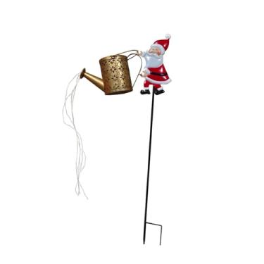 Imagem de Ｂｅｓｇａ Regador solar de Natal com luz de Papai Noel, chaleira solar com efeito cascata e estaca para jardim, ideal para paisagismo, quintal e caminhos.