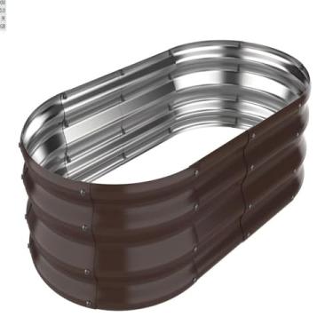 Imagem de GOOZOO Canteiro de jardim elevado galvanizado, kit de cama de jardim elevado de 1,2 x 0,6 x 0,3 m para jardinagem ao ar livre, caixa oval de metal para vegetais, frutas, flores (marrom)