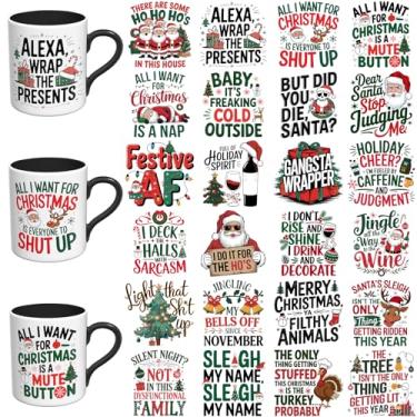 Imagem de Adesivos DTF UV de Natal - 24 folhas de copo DTF UV de Natal alegre para canecas de café de vidro, decalques DIY para copos, esfregar à prova d'água em transferências para artesanato