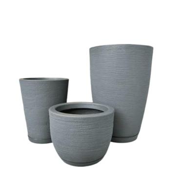 Imagem de Kit com 3 vasos com acabamento grafiato para sala varanda e jardim alturas de 20 31 e 44 cm (Cinza Chumbo)