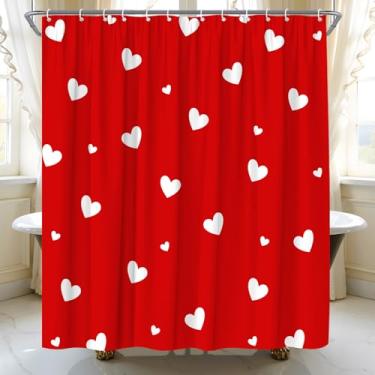 Imagem de STKKST Cortina de chuveiro vermelha branca coração amor doce casal romântico mulher conjunto de decoração de banheiro, 178 x 178 cm