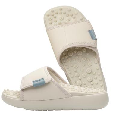 Imagem de BALLOP Mamuring Sandálias deslizantes bege de acupressão para homens e mulheres – Pantufa de massagem nos pés com pontos de reflexologia assimétrica e suporte de arco para alívio da dor e conforto