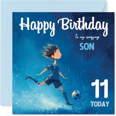 Imagem de Stuff4 Cartões de aniversário de 11 anos para meninos - menino de futebol - Cartão de feliz aniversário para menino de 11 anos primo neto sobrinho enteado, cartões comemorativos de aniversário de 14