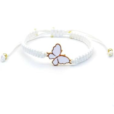 Imagem de Pulseira de borboleta feminina trançada feita à mão com pingente de borboleta ajustável para presente de amizade, One Size, Liga de aço, Sem Pedra Preciosa