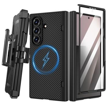 Imagem de VEGO Capa para Galaxy Z Fold 7 com clipe de cinto [compatível com Magsafe] protetor de tela e proteção de dobradiça à prova de choque de fibra de carbono rígida capa magnética para Samsung Z Fold 7