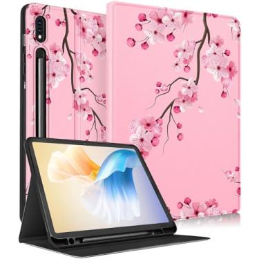 Imagem de Uppuppy Capa para Samsung Galaxy Tab S8 Plus/S7 Plus/S7 FE, 12,4 polegadas, feminina, fólio, linda, floral, kawaii, adolescentes, capa exclusiva